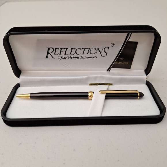 Vtg Reflections Fine Writing Instrument Pen Black And Gold In Original Gift Case - Picture 2 of 13